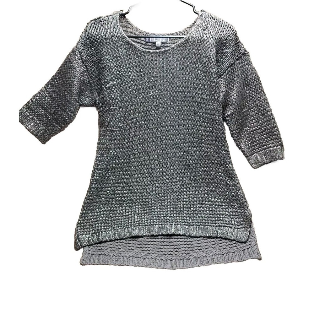 Jennifer Lopez PXS Silver Stretch Crotchet Style Top 1/2‎ Sleeves
